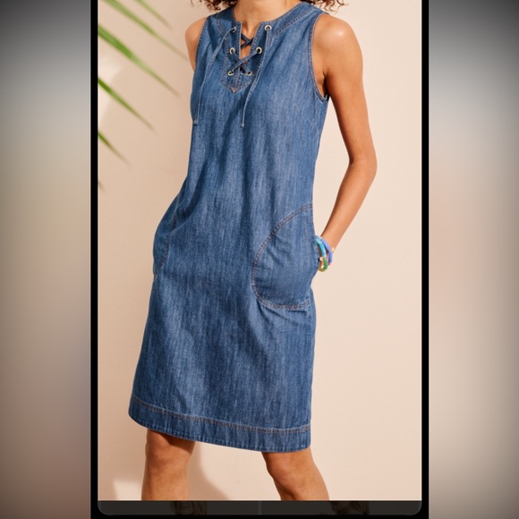 Talbots Dresses & Skirts - Talbots Blue Denim Lace-Up Dress Stated Piece NWT